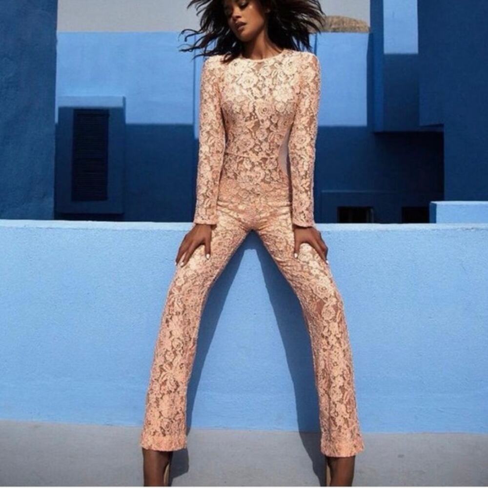 NWT House of CB Kenna Peach Lace Jumpsuit